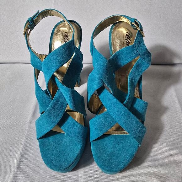 Mossimo Petene Turquoise Platform Chunky Heel Sandals Size 6.5 - Picture 3 of 8
